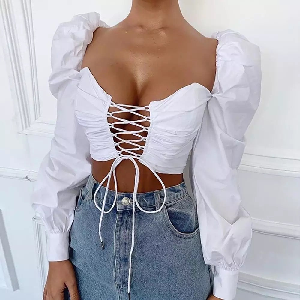 Women's Puff Sleeve Tie-Up Fashion Top